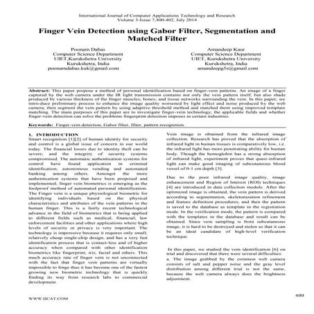 Finger Vein Detection using Gabor Filter, Segmentation and Matched Filter