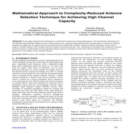Mathematical Approach to Complexity - Reduced Antenna Selection Technique for...