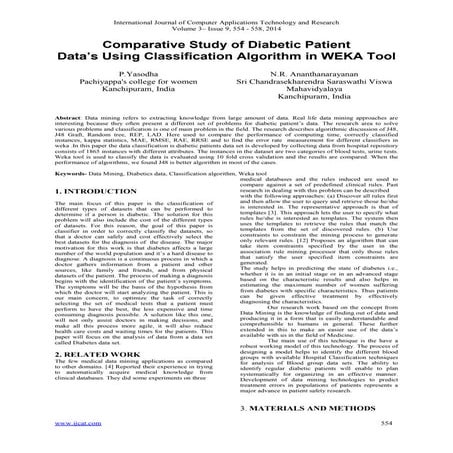 Comparative Study of Diabetic Patient Data’s Using Classification Algorithm i...