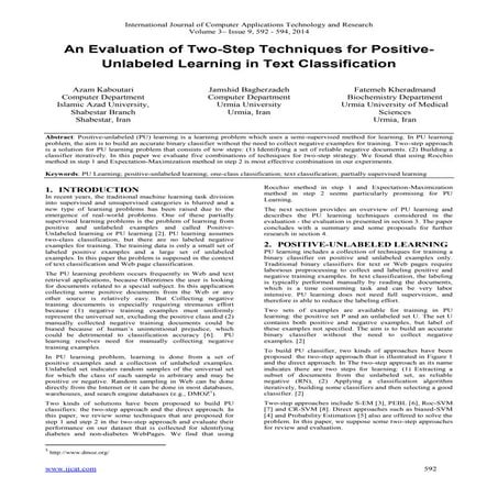 An Evaluation of Two - S tep T echniques for Positive - Unlabeled Learning in...