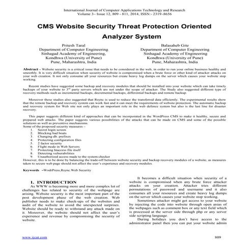 CMS Website Security Threat Protection Oriented Analyzer System