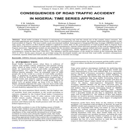 Consequences of Road Traffic Accident in Nigeria: Time Series Approach 