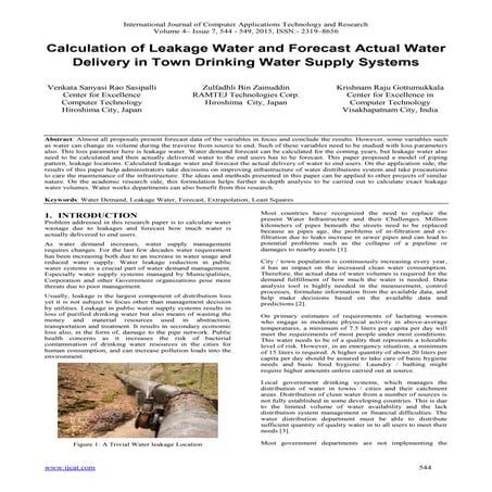 Calculation of Leakage Water and Forecast Actual Water Delivery in Town Drink...