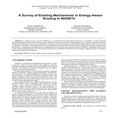 A Survey of Existing Mechanisms in Energy-Aware Routing In MANETs