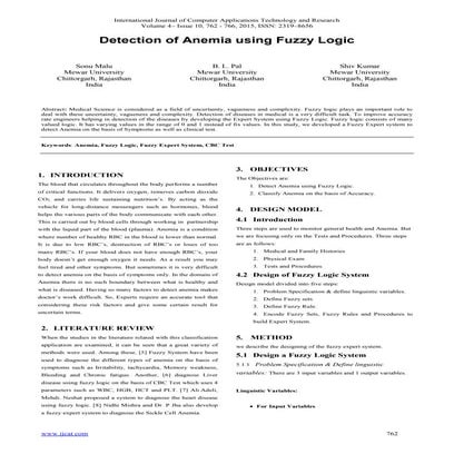 Detection of Anemia using Fuzzy Logic