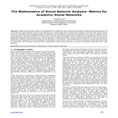 The Mathematics of Social Network Analysis: Metrics for Academic Social Networks