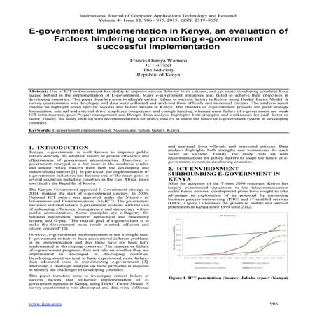 E-government Implementation in Kenya, an evaluation of Factors hindering or p...