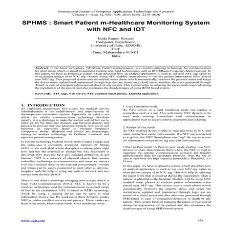 SPHMS : Smart Patient m-Healthcare Monitoring System with NFC and IOT