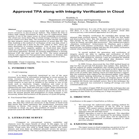 Approved TPA along with Integrity Verification in Cloud