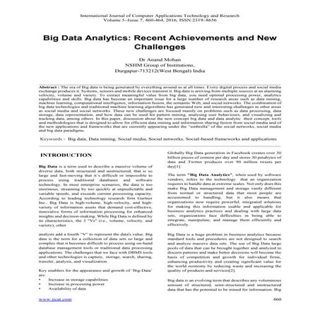 Big Data Analytics: Recent Achievements and New Challenges