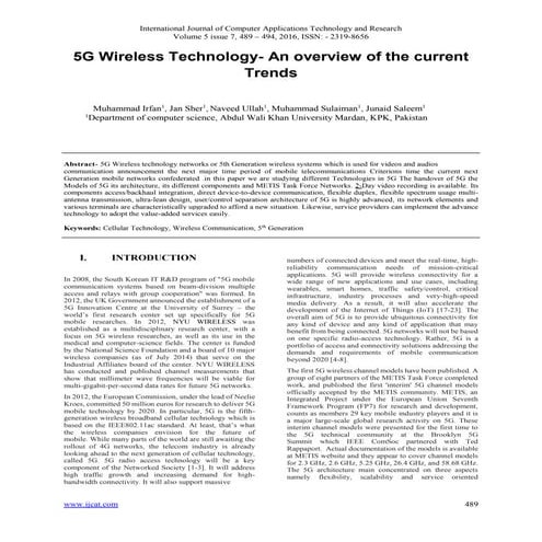 5G Wireless Technology- An overview of the current Trends