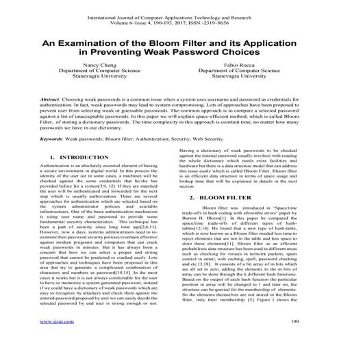 An Examination of the Bloom Filter and its Application in Preventing Weak Pas...