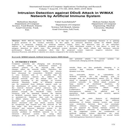 Intrusion Detection against DDoS Attack in WiMAX Network by Artificial Immune...