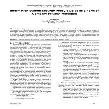 Information System Security Policy Studies as a Form of Company Privacy Prote...