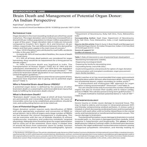 Brain death and management of potential organ doner | PDF