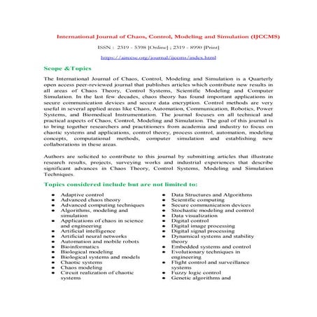 International Journal of Chaos, Control, Modelling and Simulation ...