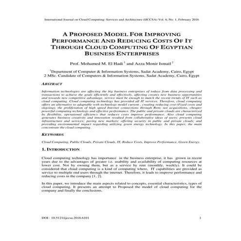 A PROPOSED MODEL FOR IMPROVING PERFORMANCE AND REDUCING COSTS OF IT THROUGH C...