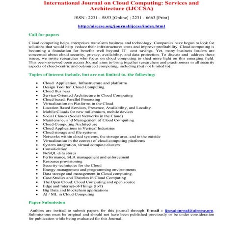 International Journal on Cloud Computing: Services and Architecture (IJCCSA)