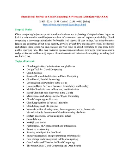 International Journal on Cloud Computing: Services and Architecture (IJCCSA)