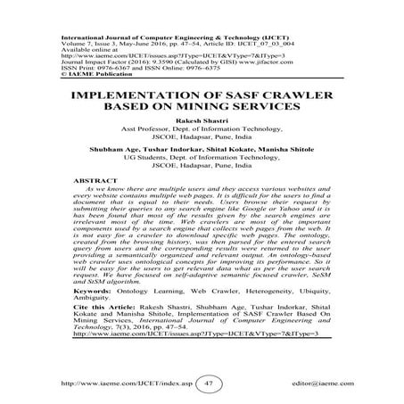 IMPLEMENTATION OF SASF CRAWLER BASED ON MINING SERVICES