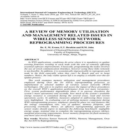 A REVIEW OF MEMORY UTILISATION AND MANAGEMENT RELATED ISSUES IN WIRELESS SENS...