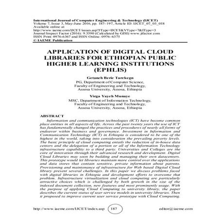 APPLICATION OF DIGITAL CLOUD LIBRARIES FOR ETHIOPIAN PUBLIC HIGHER LEARNING I...