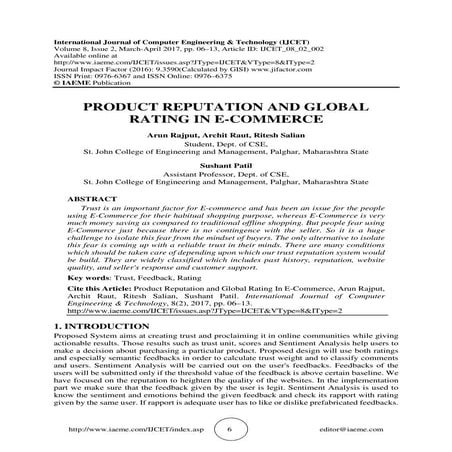 PRODUCT REPUTATION AND GLOBAL RATING IN E-COMMERCE 