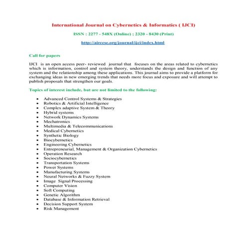 International Journal on Cybernetics & Informatics ( IJCI)