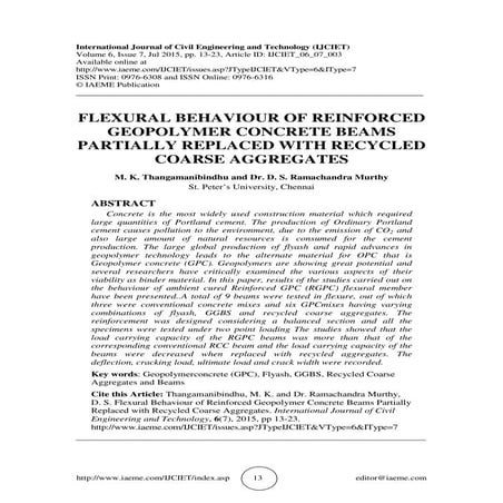  FLEXURAL BEHAVIOUR OF REINFORCED GEOPOLYMER CONCRETE BEAMS PARTIALLY REPLACE...