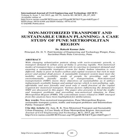 NON-MOTORIZED TRANSPORT AND SUSTAINABLE URBAN PLANNING: A CASE STUDY OF PUNE ...