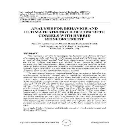 STRENGTH OF REINFORCED CONCRETE CORBELS – A PARAMETRIC STUDY | PDF