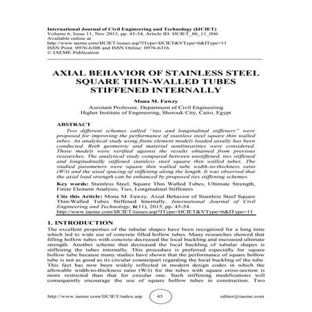  AXIAL BEHAVIOR OF STAINLESS STEEL SQUARE THIN-WALLED TUBES STIFFENED INTERNA...