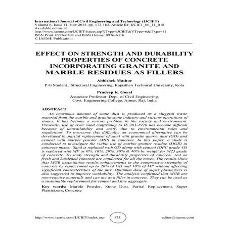 EFFECT ON STRENGTH AND DURABILITY PROPERTIES OF CONCRETE INCORPORATING GRANIT...