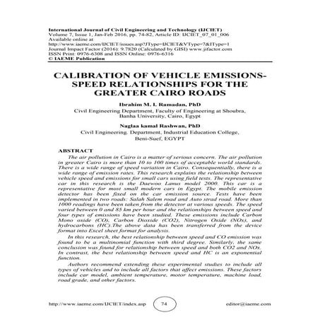 CALIBRATION OF VEHICLE EMISSIONS-SPEED RELATIONSHIPS FOR THE GREATER CAIRO ROADS