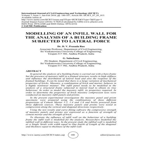 MODELLING OF AN INFILL WALL FOR THE ANALYSIS OF A BUILDING FRAME SUBJECTED TO...