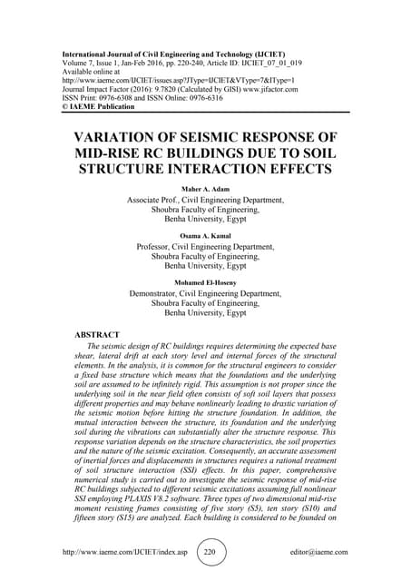 Effect of Soil Structure Interaction on Seismic Response of Multistorey ...