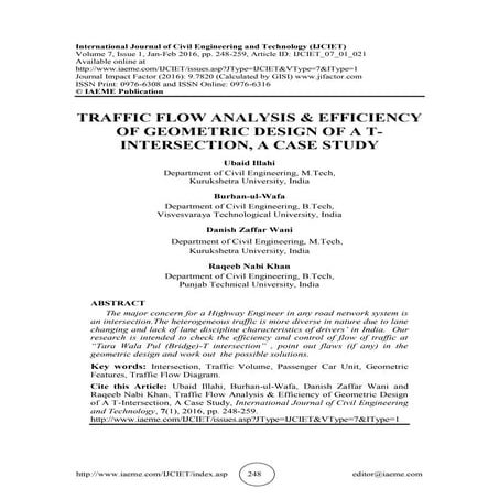 TRAFFIC FLOW ANALYSIS & EFFICIENCY OF GEOMETRIC DESIGN OF A T-INTERSECTION, A...