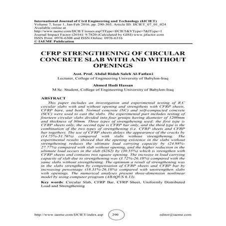 CFRP STRENGTHENING OF CIRCULAR CONCRETE SLAB WITH AND WITHOUT OPENINGS