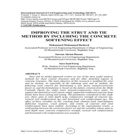 IMPROVING THE STRUT AND TIE METHOD BY INCLUDING THE CONCRETE SOFTENING EFFECT