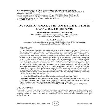 DYNAMIC ANALYSIS ON STEEL FIBRE CONCRETE BEAMS