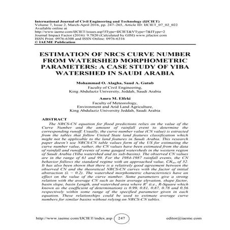 ESTIMATION OF NRCS CURVE NUMBER FROM WATERSHED MORPHOMETRIC PARAMETERS: A CAS...