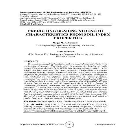 PREDICTING BEARING STRENGTH CHARACTERISTICS FROM SOIL INDEX PROPERTIES