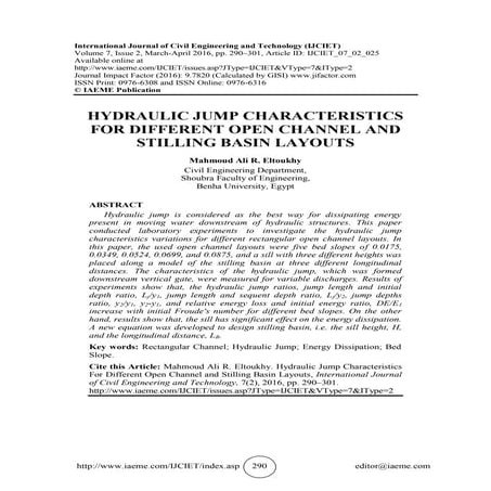 HYDRAULIC JUMP CHARACTERISTICS FOR DIFFERENT OPEN CHANNEL AND STILLING BASIN ...