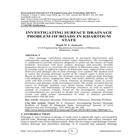 INVESTIGATING SURFACE DRAINAGE PROBLEM OF ROADS IN KHARTOUM STATE