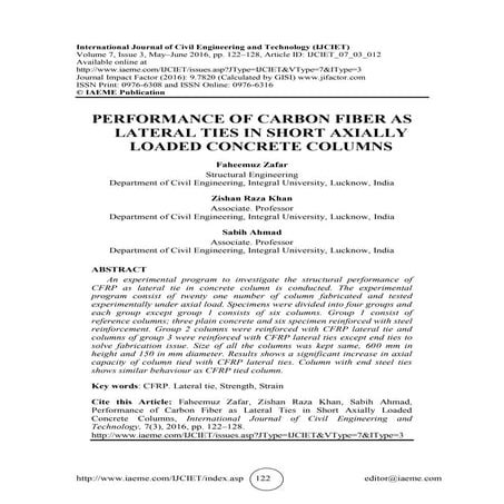 PERFORMANCE OF CARBON FIBER AS LATERAL TIES IN SHORT AXIALLY LOADED CONCRETE ...