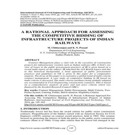 A RATIONAL APPROACH FOR ASSESSING THE COMPETITIVE BIDDING OF INFRASTRUCTURE P...