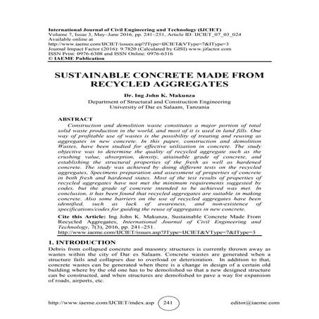 SUSTAINABLE CONCRETE MADE FROM RECYCLED AGGREGATES