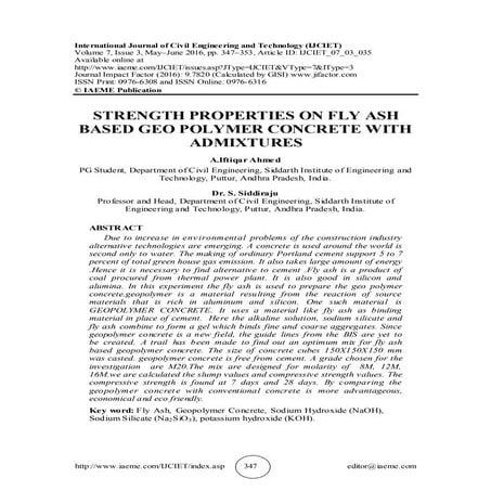 STUDY ON THE BEHAVIOUR OF FLY ASH BASED GEO POLYMER CONCRETE WITH ...