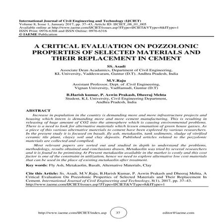 IjcA CRITICAL EVALUATION ON POZZOLONIC PROPERTIES OF SELECTED MATERIALS AND T...