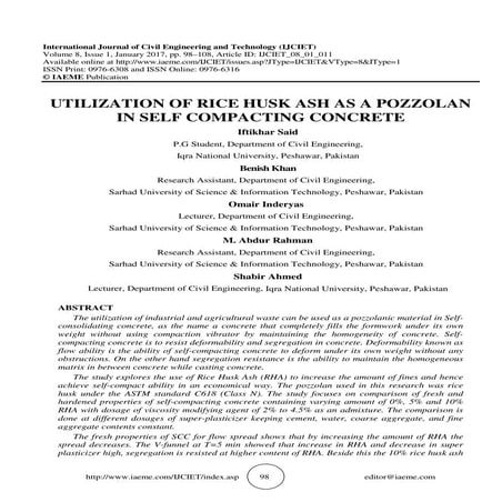 UTILIZATION OF RICE HUSK ASH AS A POZZOLAN IN SELF COMPACTING CONCRETE 